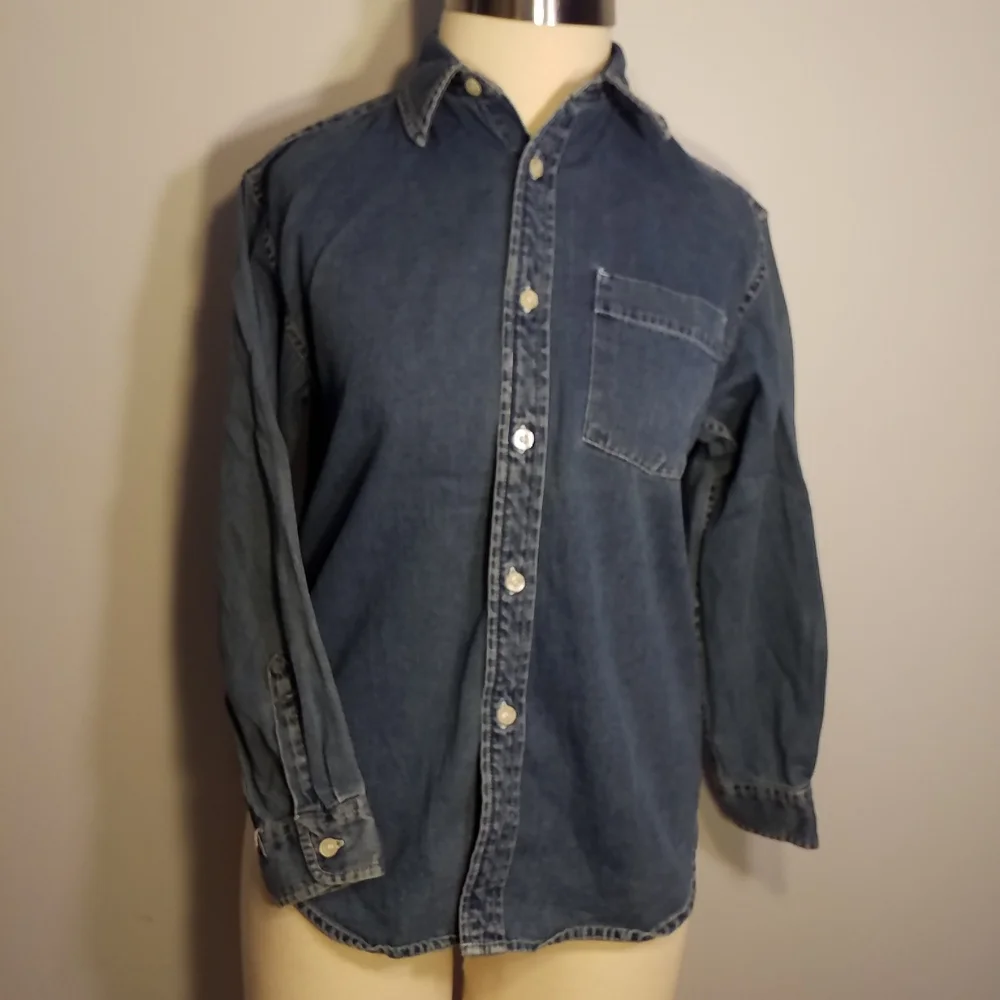 GAP DENIM SHIRT Long Sleeve Button Classic Blue front pocket Size L(10)